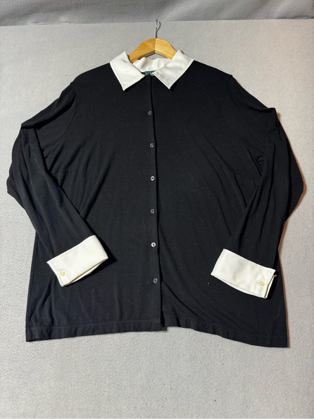 Ralph Lauren Black Button-Front Cardigan with White Collar & Cuffs